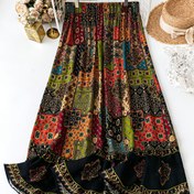 Resim Boho Chic Büyük Beden Elastik Bel Maksi Etek - Canlı Yama Rayon Kumaş, Akıcı Tasarım, İlkbahar/Yaz İçin Mükemmel - Kadın Modası 