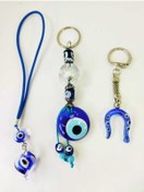 Resim cuaderno El Yapımı Cam Nazar Boncuğu Nal Anahtarlık+burgu Araba Dikiz Ayna Süsü Üçlü Set Hediyelik 