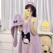 Resim Sanrio 3'lü Set: for Hello Kitty, for Kuromi, for gudetama, ve for pochacco Banyo Bornozu ile Çiçekli Saç Tokası - Ev ve Seyahat için Ultra Yumuşak Karikatür Havlu Sarma, Makinede Yıkanabilir, Sevimli Banyo Havluları, Noel için En İyi 