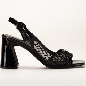 Resim Kadın Topuklu Sandalet Siyah Yan Fileli Rugan-3874 Siyah 