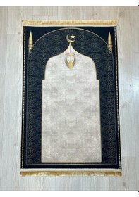 Resim Seccade Diz Ağrıtmayan Yumuşak Gold Saçaklı Seccade Ve Namazlık Siyah - Altın 