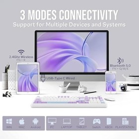 Resim Coverzone Ajazz AK980 Ekranlı Mekanik Klavye RGB, Tam Boy Hot-Swap 3 Modlu 8000 Mah Batarya Oyun Klavyesi, Bluetooth /2.4g Kablosuz/Type-C Kablolu Mor/Gift Switch 