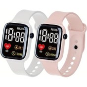 Resim Sunshine022 2 Adet Şık Ve Sevimli Dijital Spor Saati, Silikon Kayış, Karma Renkler, Y1ax3-beyaz+pembe Diğer 