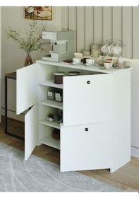 Resim 4 Kapak 4 Raflı Kahve Köşesi Çok Amaçlı Kahve Dolabı Beyaz Beyaz 