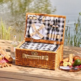 Resim Perotti Cestino Italy Siyah Ekose Astarlı 4 Kişilik Piknik Sepeti 