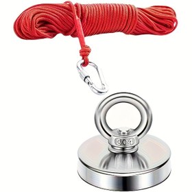 Resim 1 Adet Ağır Hizmet Mıknatıs - Kırmızı İp ve Asma Halkalı Tavan Montajlı Kurtarma Balıkçılık Aracı, Nehirler, Göller, Derin Denizler İçin - Parlak Yüzey, Balık Tutkunları & Babalar Günü için İdeal Hediye, Balıkçı Ekipmanı, Çağdaş Tasarım, Sağlam Yapı, Açık Hava Maceraları 