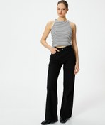 Resim Bol Paça Kot Pantolon Yüksek Bel Pamuklu Cepli - Bianca Jeans 
