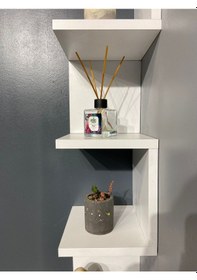 Resim Bicabin Bicabin Dekoratif Ahşap Modern Zigzag Köşe Duvar Rafı Organizer 