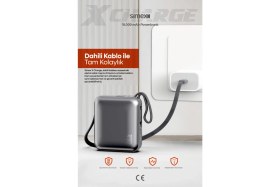 Resim Simex 10.000 mAh 22.5W Hızlı Şarj PD Powerbank Kendinden Kablolu ve Dijital Göstergeli Taşınabilir Cihazı 