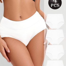Resim 4'lü Paket Kadınlar İçin Yüksek Bel Yüksek Zıplayan Külot - Nefes Alabilen Esnek Karın Kontrolü İç Çamaşırı, Yumuşak Rahat Şık Üçgen Külotlar, Makinede Yıkanabilir Düz Beyaz, Karın Kontrollü Külotlar, Şık Yüksek Bel Tasarımı, Esnek Kumaş, Yüksek Destekli İç Çamaşır 