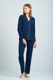 Resim Moda Clubu Bebe Yaka Lacivert Pamuklu Pijama Takımı 