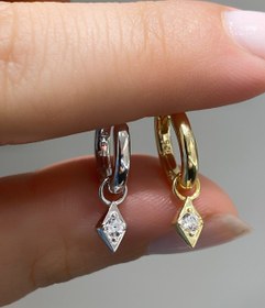 Resim Mini Tektaş Karo Gümüş Küpe - Çift / Gold 