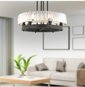 Resim Azalea 6Lı Siyah Kristalli Taşlı Modern Tasarım Kristal Salon Avize 