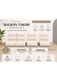 Resim Leke Tutmaz 2-1-1 Balkon Bahçe Minder Seti - Fermuarlı Yıkanabilir İçi Dolu Krem 
