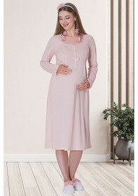 Resim Mecit Pijama Mecit 5715 Pudra Sabahlıklı Lohusa Gecelik Takım 