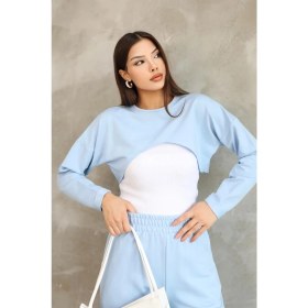 Resim Ponçik Uzun Kollu Crop Bluzlu Alt Üst Takım 3lü Eşofman Takımı 25532 