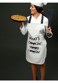 Resim Pamuklu Kumaş Siyah Beyaz Aşçı Mutfak Önlüğü 