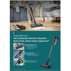 Resim Philips 6000 Serisi Kablosuz Dikey Süpürge, Powercyclone 11, 64 Dakika Kullanım Süresi, LED Başlıklı 