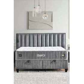 Resim Niron Yatak Hades Yatak Baza ve Başlık Seti 120X200 cm Tek Kişilik Paket Yaylı Lüks Yatak Koyu Gri Baza Başlık 