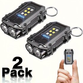 Resim 2 Adet Mini El Feneri, Şarj Edilebilir Anahtarlık Işık, Süper Parlak LED Klipsli Kapak Lambası, Çok Fonksiyonlu Yüksek Güçlü Fener, Güç Göstergeli, Metal Arka Klips, Manyetik Taban, Noel İçin En İyi Hediye 