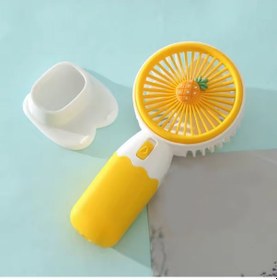 Resim Şarjlı Mini El Fanı Ve Masaüstü Fanı, Yüksek Hızlı Vantilatör, Güçlü Pervaneli Fan Renkli Meyve Desenli, - Ananas 