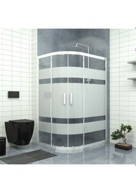 Resim Tekno Duş Silver Sirius 6mm Kumlamalı Cam Asimetrik Oval Duşakabin Beyaz - Şeffaf 