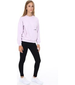 Resim Toontoy Kids Toontoy Kız Çocuk 2'li Takım Baskılı Bisiklet Yaka Düşük Omuz Cepli Sweatshirt & Basic Düz Tayt Açık Lila 