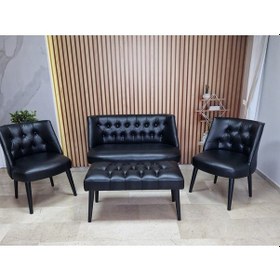 Resim Azra Mobilya Deri Çay Seti Koltuk Takımı+puf Oturma Grubu Cafe Mobilya Ofis-büro Mobilya Balkon Mobilya Siyah 