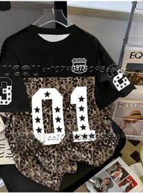 Resim Snapbuy Y2k Kadın Leopar Baskı Spor Tişört Rahat Kısa Kollu Üstmavi Mavi 