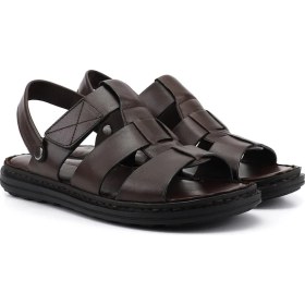 Resim Gönderi(r) Erkek Kahverengi Hakiki Deri Comfort Sandalet 