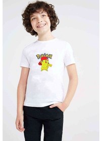 Resim Tshirthane Pokemon Love Baskılı Unisex Çocuk Beyaz T-Shirt 