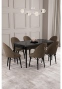 Resim Calvin Siyah Mermer Desen 80x132 Mdf Açılabilir Mutfak Masası Takımı 6 Adet Sandalye Kahverengi 