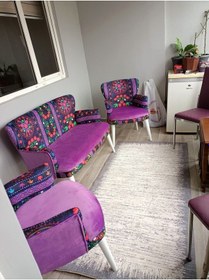 Resim Azra Mobilya Çay Seti Koltuk Takımı-balkon Koltuğu-ofis-büro-bahçe Koltuğu-berjer-koltuk Etnik Desen Mor 