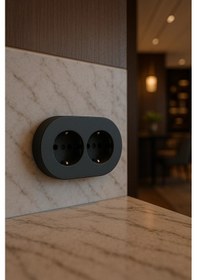 Resim Diğer Antrasit Renk İkili Topraklı Priz Modern Sıva Üstü Duvar Prizi, Lüks Dekoratif Elektrik Priz Çift Girişli Çok Renkli 