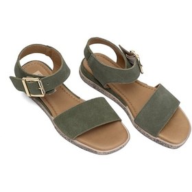 Resim Elit Ziva Kadın Hakiki Deri Düz Sandalet Haki Haki 