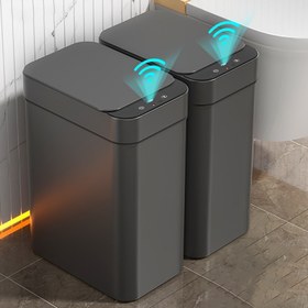 Resim 2 Adet Kapaklı Siyah Banyo Çöp Kutusu, Dokunmatik Sensörlü Otomatik Hareket Sensörli İnce Çöp Kovası, Akıllı Elektrikli Dar Çöp Kutusu - Yatak Odası, Ofis, Mutfak, Banyo, Çamaşırhane ve Karavan İçin 