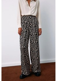 Resim Sateen Yüksek Bel Leopar Pantolon - Siyah Siyah 