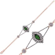 Resim Bracelet authentique pour femme en argent et pierre verte rose 