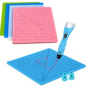 Resim 3D Kalem Matı, 17.78X17.78 cm Silikon 3D Baskı Pedli Geometrik Şablonlarla, 2 Parmak Kapağı Dahil, 3D Çizim, Doodling ve DIY 3D Baskı Aksesuarları İçin Tasarlanmış. 