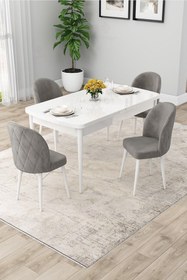 Resim Canisa Rut Serisi Açılabilir 80x132 Beyaz Masa Ceviz Ayak Yemek Odası Takımı Ve 4 Cappucino Sandalye 