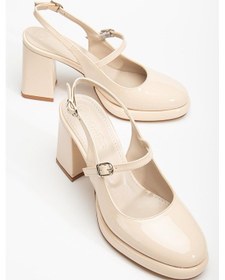 Resim Kadın Abiye Platform Topuklu Ayakkabı Ten Rugan Yuvarlak Burun-3679 Ten Rengi 