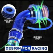 Resim ŞüsCarOto Aksesuar Universal Ses & Performans Arttırıcı Açık Hava Filtre Kiti Set Krom Bigtube +6 Hp 65-75 mm Mavi 