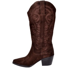 Resim Pullman Hakiki Deri İşlemeli Western Kadın Çizme Plm-011 Kahve Süet Kahve Süet 