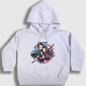 Resim Unisex Çocuk Beyaz Tanjiro Nezuko Anime Demon Slayer Kimetsu No Yaiba Kapüşonlu Sweatshirt 