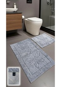 Resim Yenice Pamuklu Banyo Paspası Takımı 2 Li Dokuma Tabanlı, Yumuşak Dokulu Tasarım Açık Gri 