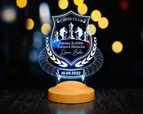 Resim Satranç Temalı Hediye LED Gece Lambası – Satranç Turnuvası Ödülü - Satranç Tutkunlarına Özel Hediye 