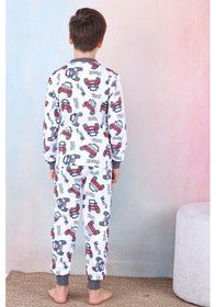 Resim Erkek Çocuk/bebek %100 Pamuk Pijama Takımı 1850-füme Füme 