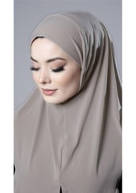 Resim Hürrem Bone Bej Pratik Hazır Geçmeli Tesettür Eşarp Sandy Kumaş Yırtmaçlı Düz Hijab 2310 12 