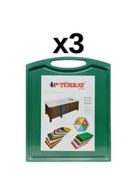 Resim 3'lü Türkay 32.5x26.5x1 Cm Saplı-oluklu Polietilen Kesme Tahtası Kesim Levhası Yeşil 1237 