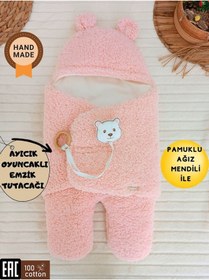 Resim Bebek Dış Kundak Battaniyesi Pelüş Ayaklı Welsoft Uyku Tulumu Kışlık Mont Yenidoğan 0-12 Ay Pembe 